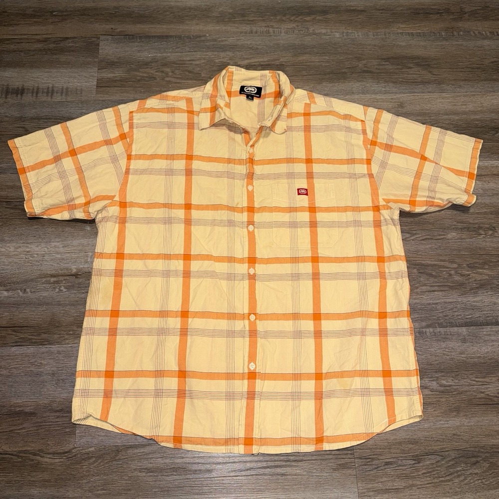 Vintage Ecko Unltd Shirt Men's Extra Large Yellow Plaid Button Up Y2K Hip Hop